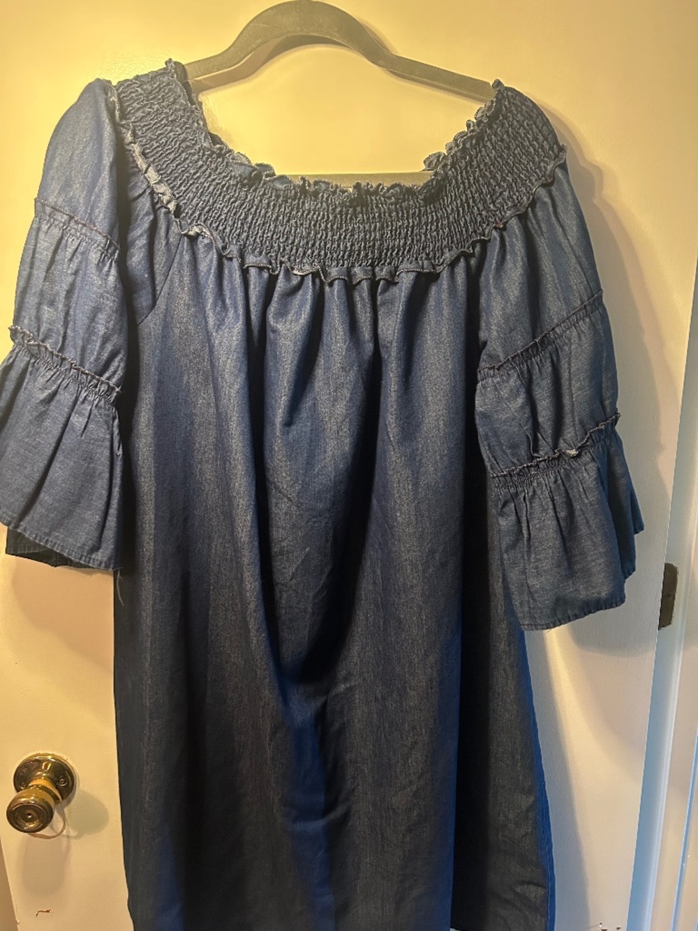 DENIM OFF THE SHOULDER DRESS
